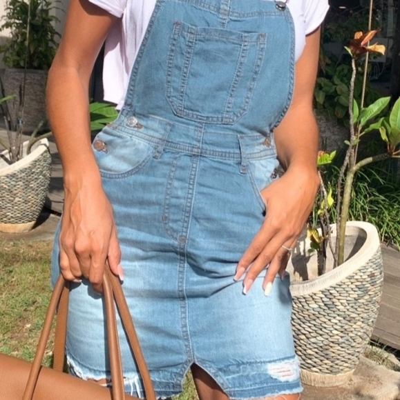 Do It In Denim Distressed Hem Pinafore Dress - Picture 7 of 11